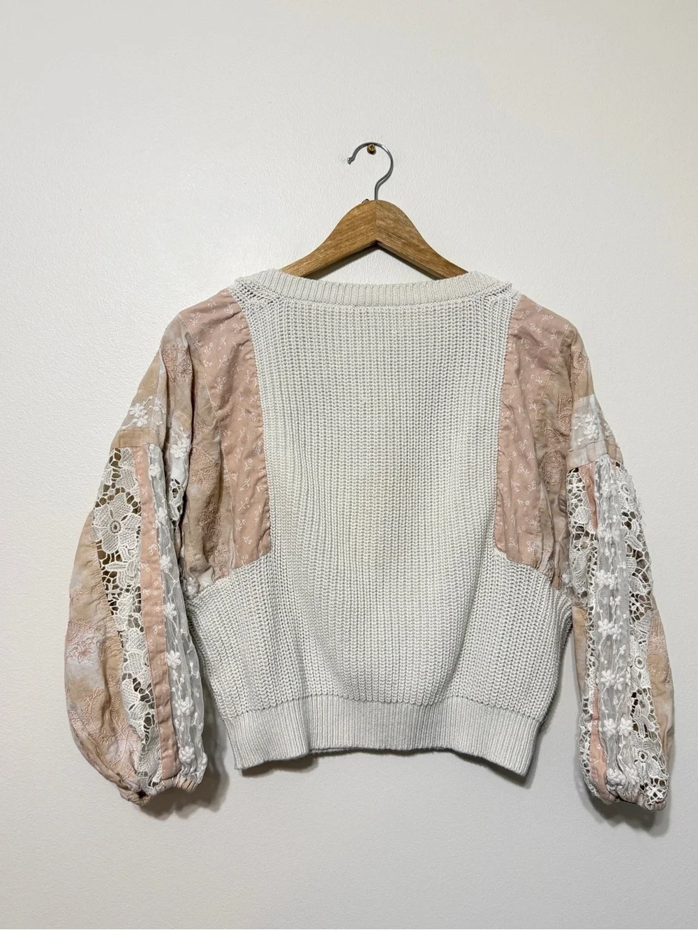 Anthropologie Pilcro Martine Peasant-Sleeve Sweater Boho Blush Medium Patchwork